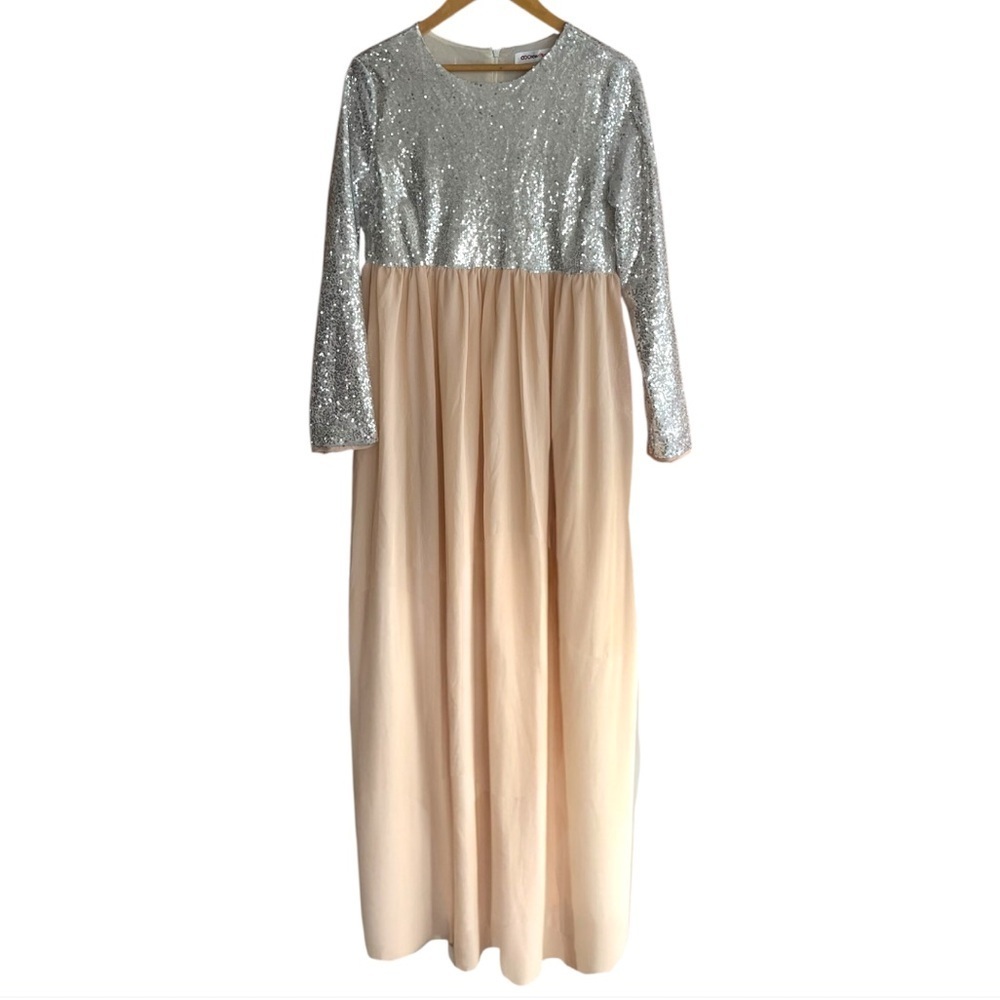 Silver Sequin and Champagne Chiffon Maxi Dress | Wedding | Formal